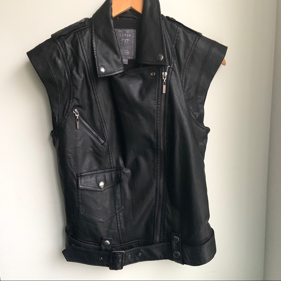 GUESS SLEEVLESS FAUX LEATHER JACKET - Picture 2 of 10